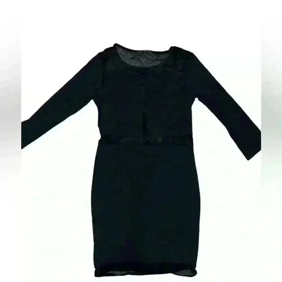 donna mizani black Sz m Sheer Mesh Long Sleeve Office Siren Crew Neck - Picture 1 of 7